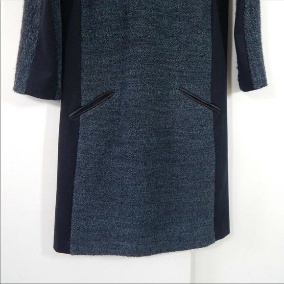 Rebecca Taylor Shift / Sheath Tweed Dress , leather trim pockets, navy blue - Picture 3 of 8